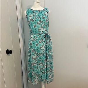 R&K Aqua Floral Tie-Waist Midi Dress